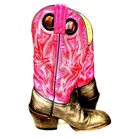 Vintage Stetson Cowboy Boots Western Ranch Leather Pink Gray Womens Size 5.5 - Picture 6 of 14